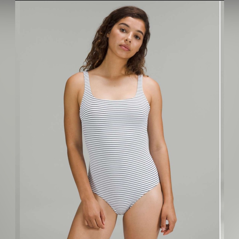 NWT - Lululemon waterside Square-Neck one-piece smoked white strips swimsuit 8